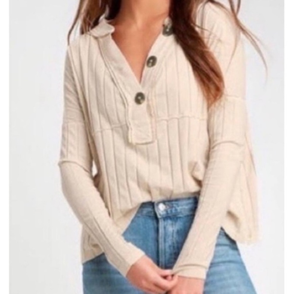 Free People We The Free ‘In The Mix’ slouchy ribbed cotton blend henley top L